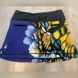 INKnBURN Black, Purple & Yellow Floral-Butterfly Active Skirt
